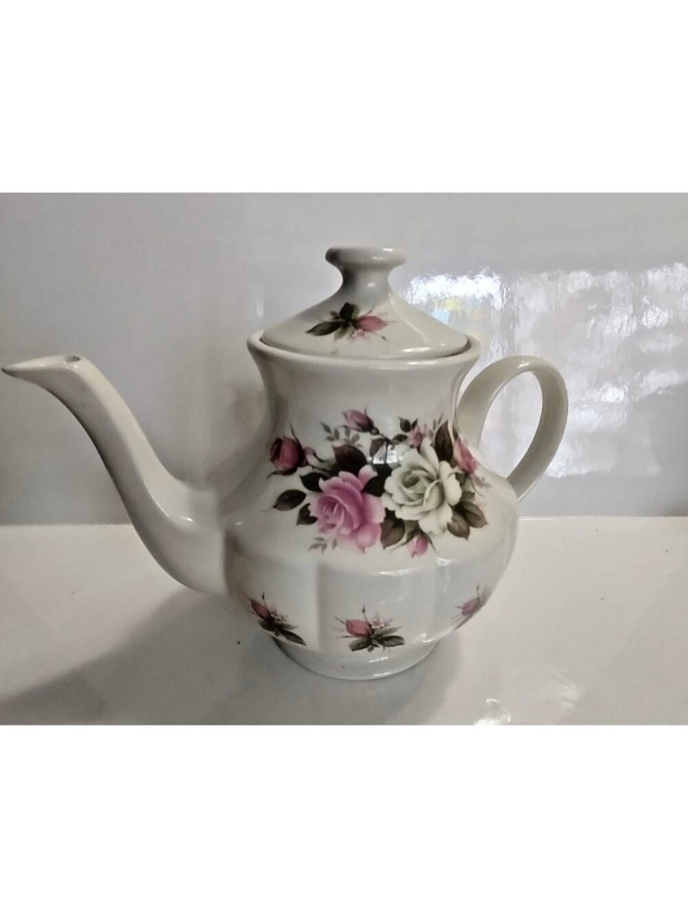 Vintage Arthur Wood & Son teapot "5585" pink and white roses 1955 - Picture 13 of 14